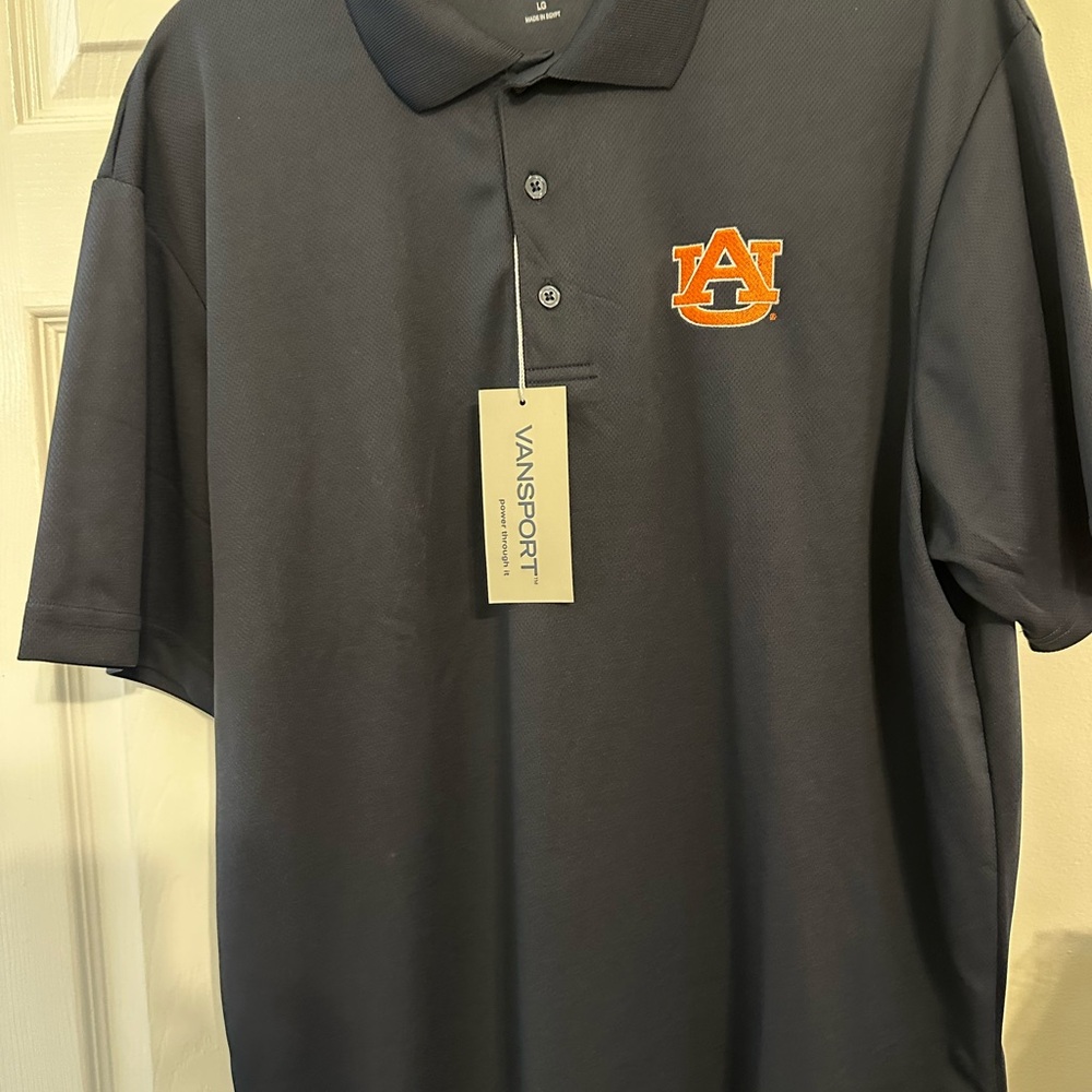 Men's Navy Polo Shirt with Orange Auburn Logo.